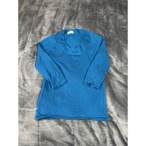 TSE Blue 100% Pure Cashmere Cowl Neck Sweater Womens Small‎ 3/4 Sleeve Pullover